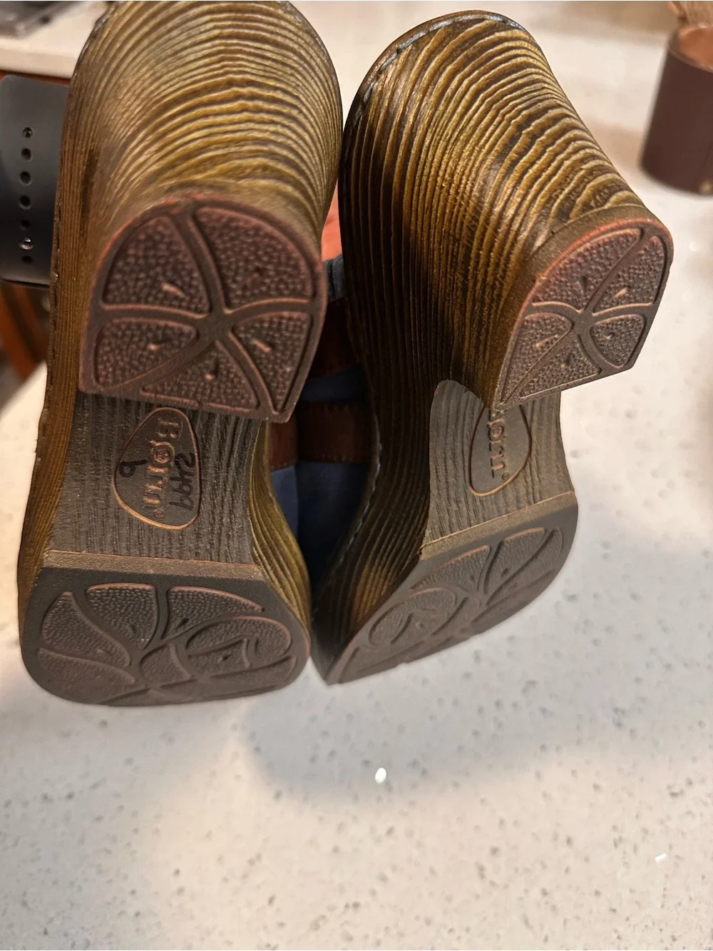 Born Blue Suede Leather Clogs Mules Double Buckle Slip On Heels Shoes Women’s 8 - Picture 12 of 15